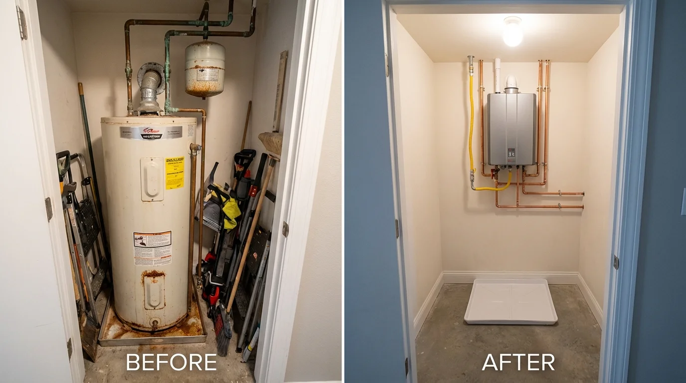 Tank water heater versus wall-mounted tankless unit comparison for Clawson, MI homeowners